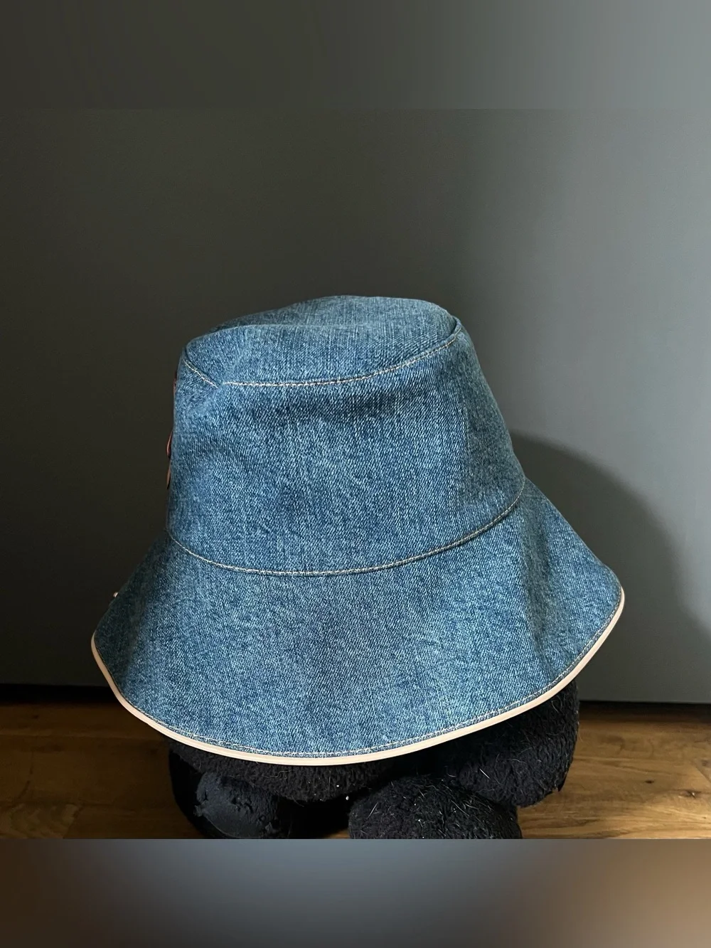 Louis Vuitton Blue Denim Bucket Hat with Tan Leather Monogram